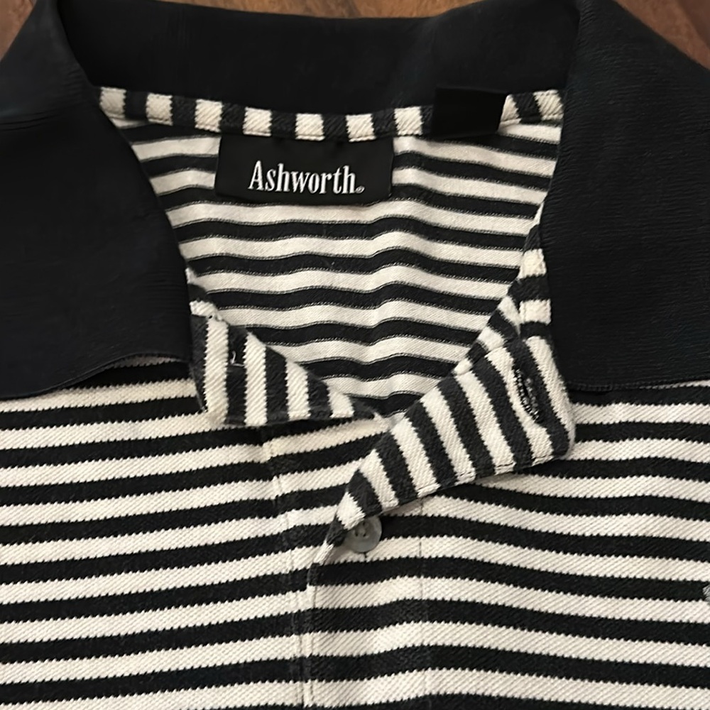 Vintage 90s Ashworth Mens Golf Polo Navy Blue, White Striped 100% Cotton XXL - Picture 3 of 9